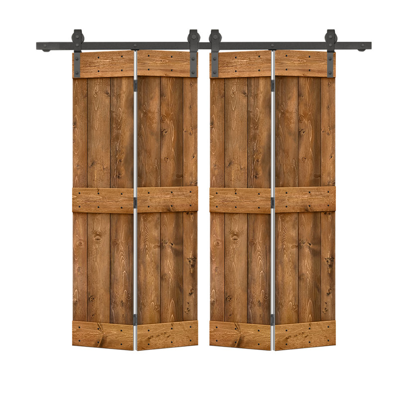 84'' Solid Wood Barn Doors without Installation Hardware Kit Bi-Fold Door, 64" x 84", Walnut