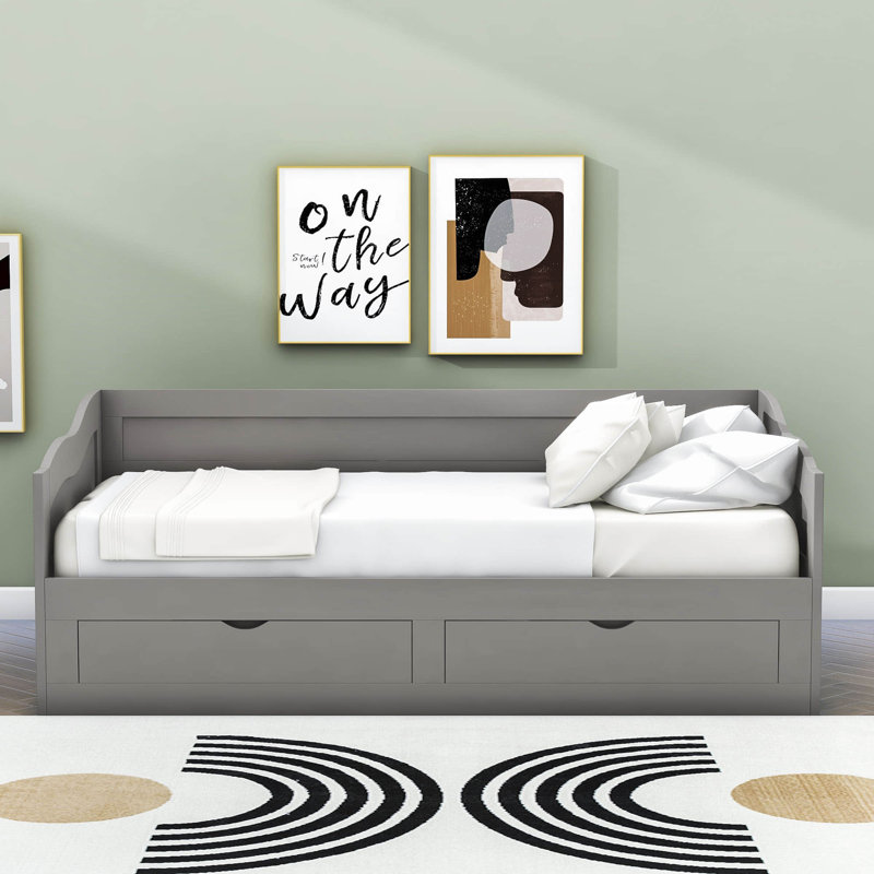 Twin Size 2 Drawers Daybed with Trundle, Gray