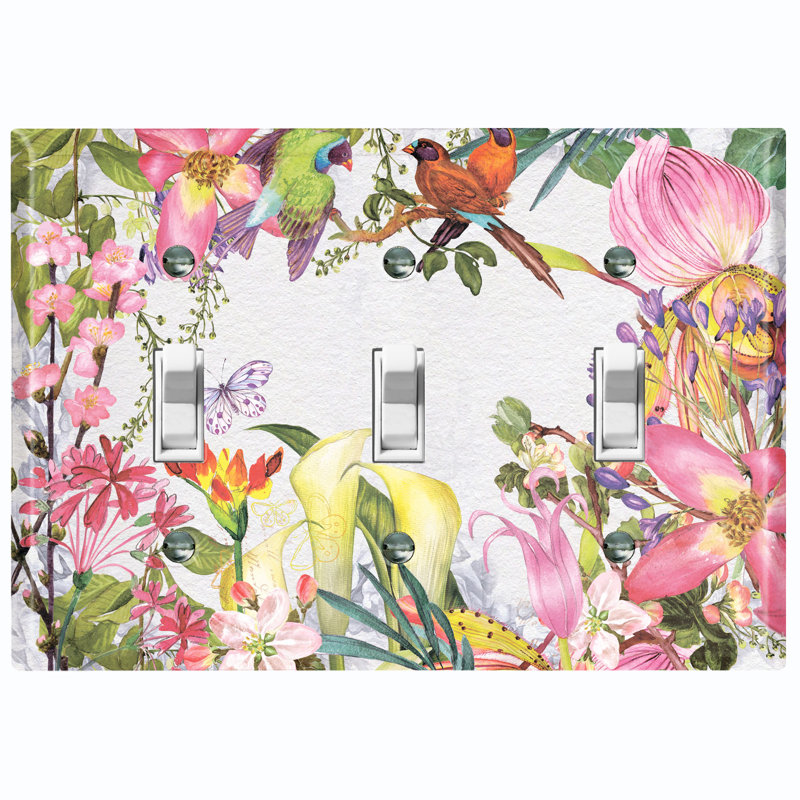 Plaque murale 3 lumières colorées Bouquet de fleurs papillon coloré