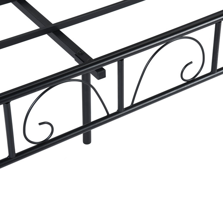 Adrina Minimalist Black Metal Bed Frame With Heart Scroll Design, Double (4'6)