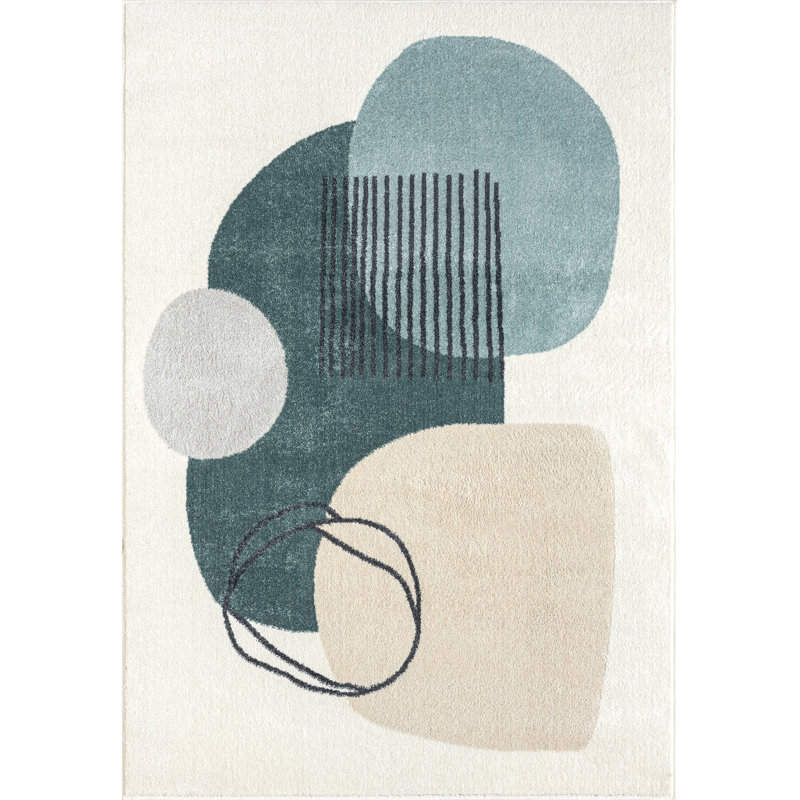 Abani Rugs Douglas DEC130C Cream Green Minimalist Geometric Area Rug, Rectangle 5'3" x 7'6"