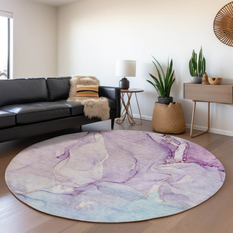 Tapis mauve Premium lavable à la machine Cerrito AMF516, Rond 8 pi