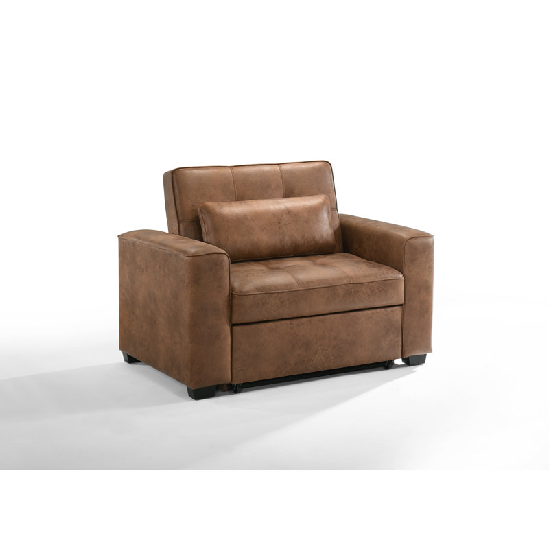 Kridia 77'' Faux Leather Reclining Sleeper Sofa, Cognac Faux leather, Twin