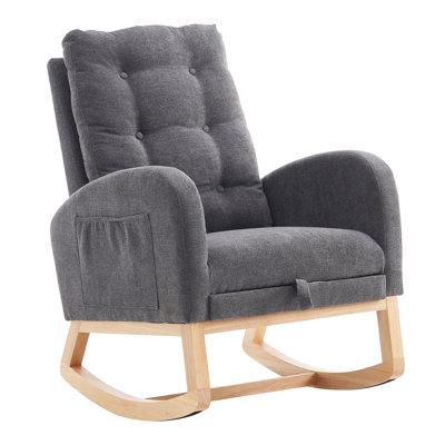 Accent Rocking  Chair With  Footrest High Back Rubber Wood Rocking Legs Bedroom Living Space   26.77D X 38.36W X 39.76H Inch