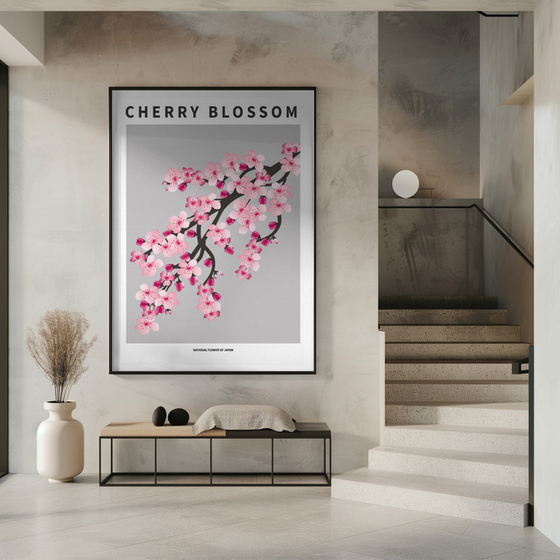 «Cherry blossom», art mural texturé encadré, Noir, H 14 po x l 10 po