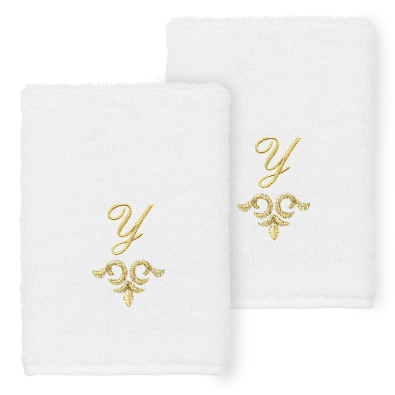 Linum Home Textiles 100% Turkish Cotton MONICA 2PC Embellished Washcloth Set, Y