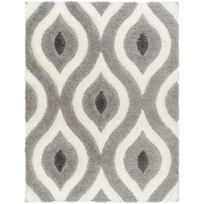 Braycen Geometric Machine Woven Polyester Area Rug in Gray/Beige, Rectangle 5'3" x 7'