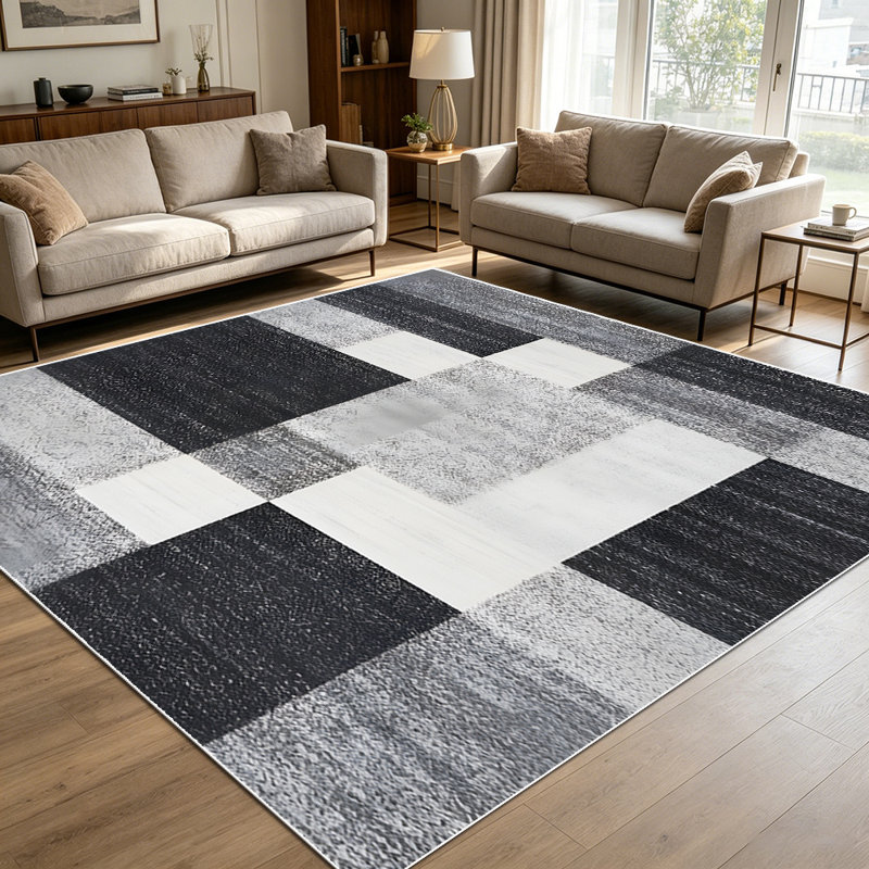 1PC Geometric Patchwork Black White Grey Gradient area rugs for Living Room, Soft and Comfortable, Suitable for all seasons, easy-to-maintain, machine washable Indoor floor mat, Under Table Farmhouse suitable for dining room, bedroom, home office,