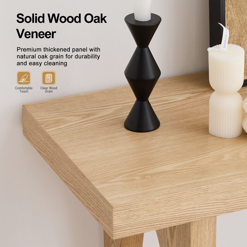 47.2" Rectangle Solid Wood Veneer Console Table with Open Storage, Oak Wood