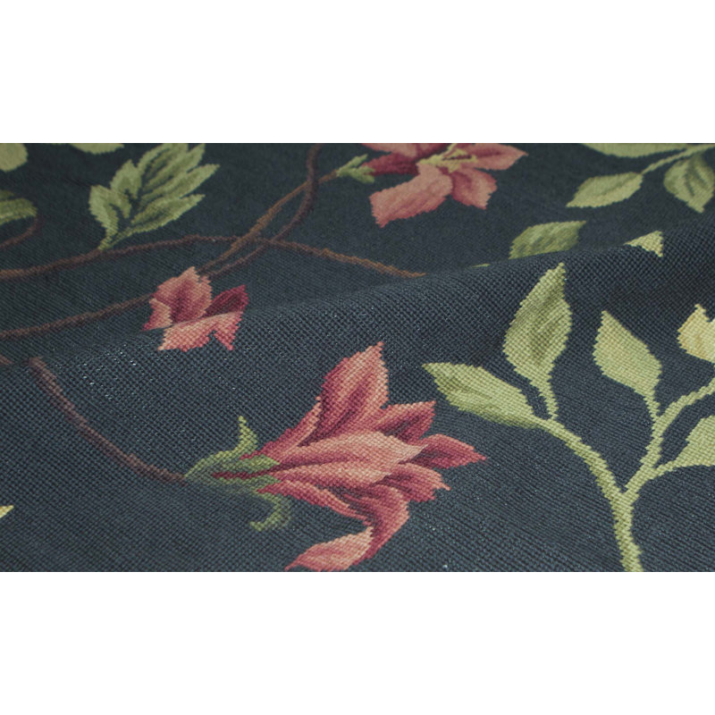 Hand-Knotted High-Quality Black, Green, and Pink Area Rug