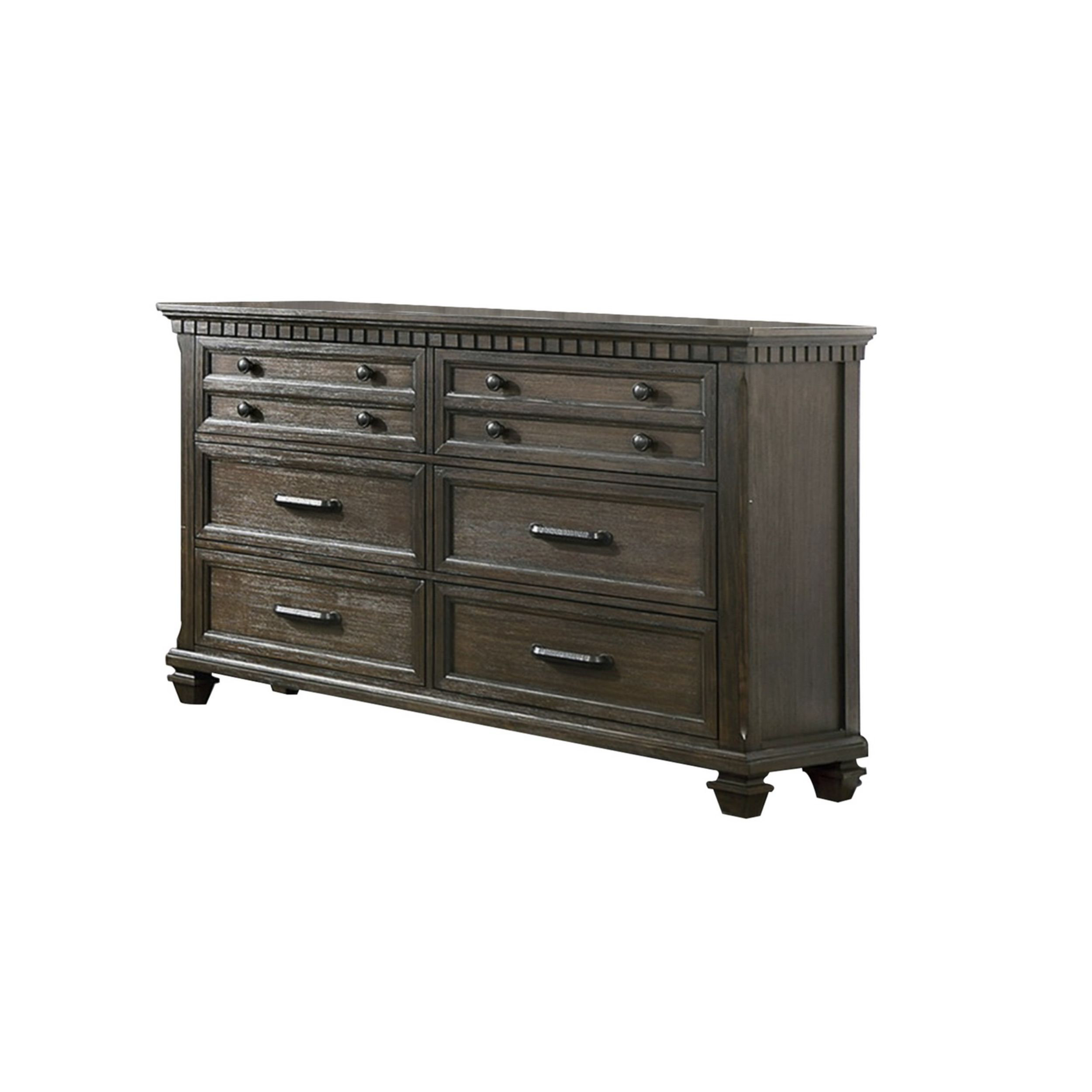 Canora Grey Ziv 64 Inch Classic Wood Dresser With 6 Drawers, Metal Bar