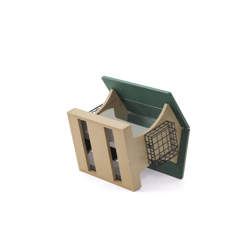 Birds Choice 12" Large Recycled Plastic Hanging or Mounted Hopper 2-Sided Bird Feeder, Taupe/Green