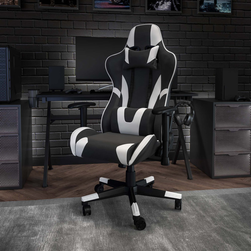Inbox Zero Hiten Adjustable Ergonomic Faux Leather Swiveling PC & Racing Game Chair, Black