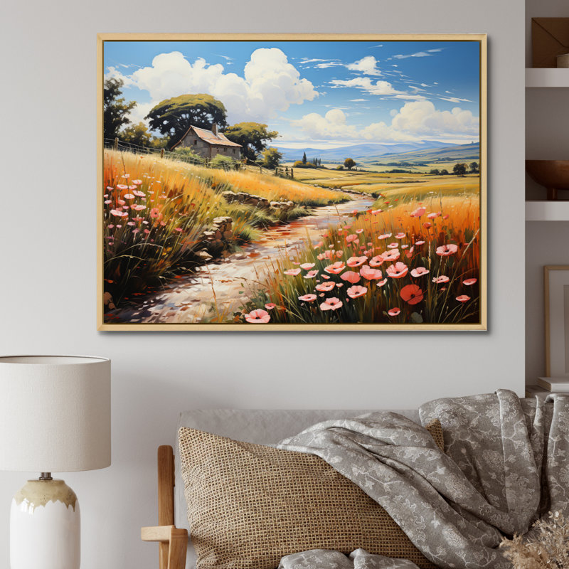 " Farm Fauvist Fields I ", Cadre naturel flottant, H 24 po x l 32 po x P 1 po