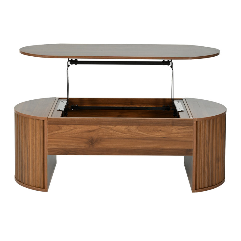 Table basse à plateau relevable U-Can 47,2 po avec compartiment caché, table centrale en bois partiellement assemblée, plateau de table ovale moderne pour le salon