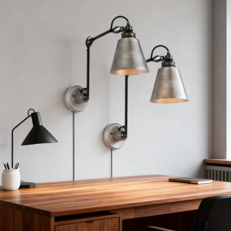 Ensemble de 2 appliques murales réglables à bras articulé, applique murale moderne à brancher ou à brancher avec interrupteur marche / arrêt, bras flexible et abat-jour réglable pour le salon, la chambre à coucher, le couloir et la cuisine