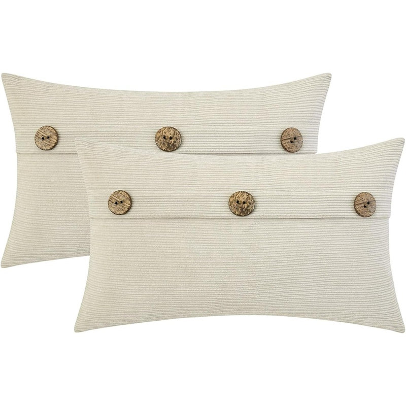 Housses de coussin lombaires en chenille crème à trois boutons, housses de coussin décoratives de style campagnard pour canapé, canapé, lit et salon, ensemble de 2