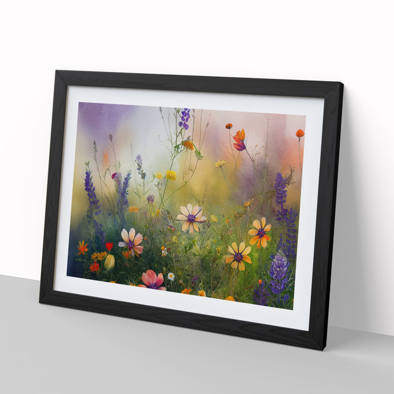 Shining Wildflowers Floral - Framed Print, Black, 25cm H x 34cm W x 2cm D