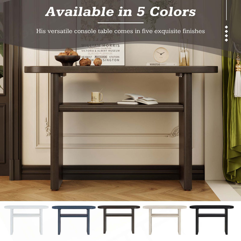 Elegant Minimalist Console Table With Rounded Edges And Sturdy Shelf Design For Entryway, Living Room, Espresso