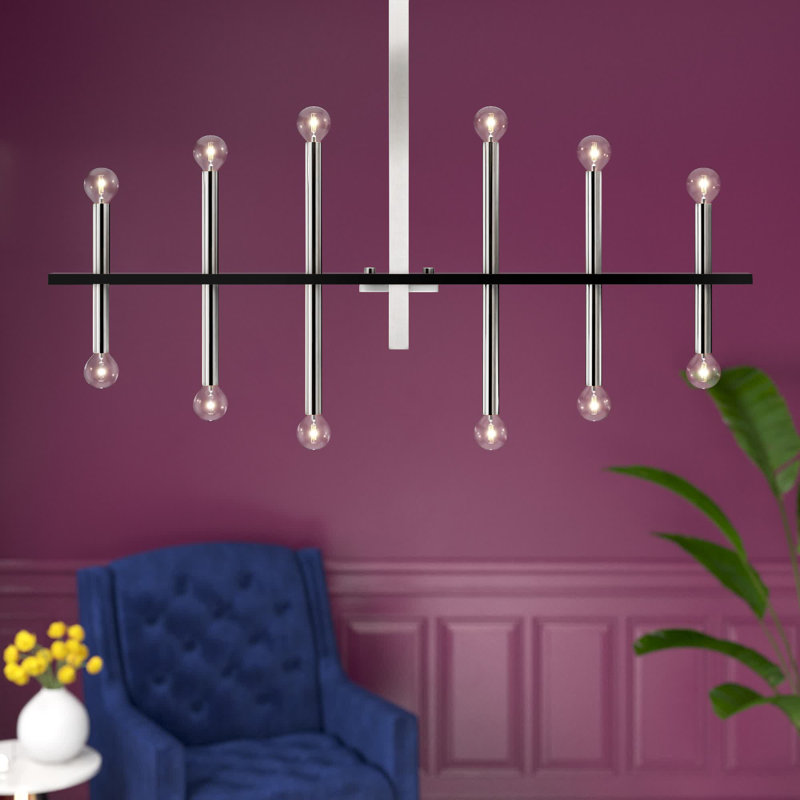 Lustre géométrique unique et remarquable à 12 lumières Jalen, Nickel poli / Noir