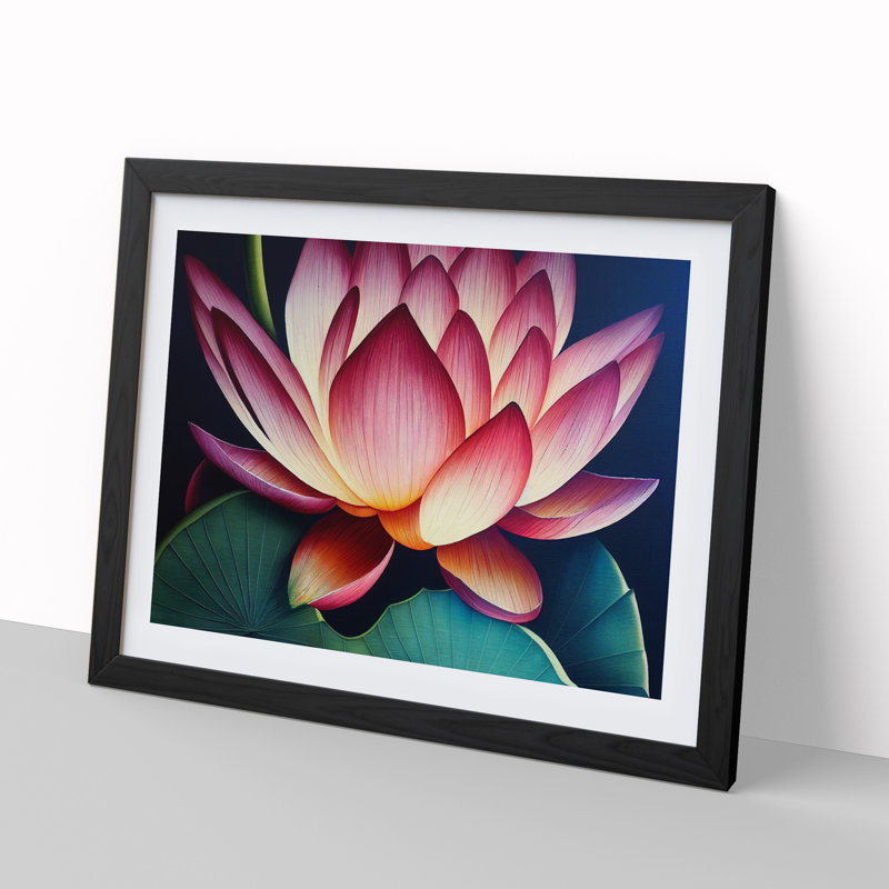 Artsy Lotus Flower - Single Picture Frame Print, Black, 46cm H x 64cm W