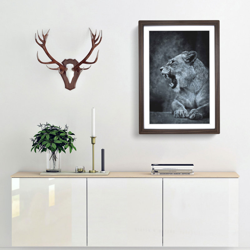Fierce Lioness - Picture Frame Painting Print, Walnut Framed, 87cm H x 62cm W x 2cm D