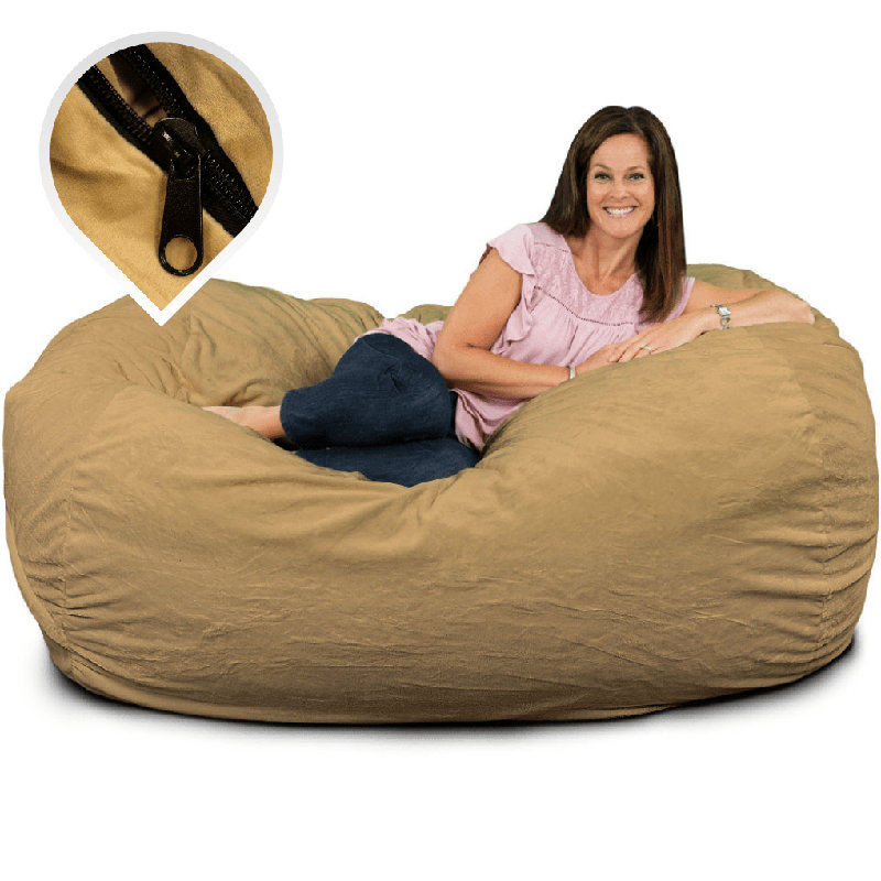  | Housse de remplacement pour fauteuil à billes 5,5 pi | Lavable amovible | Housse seulement, Suède chameau