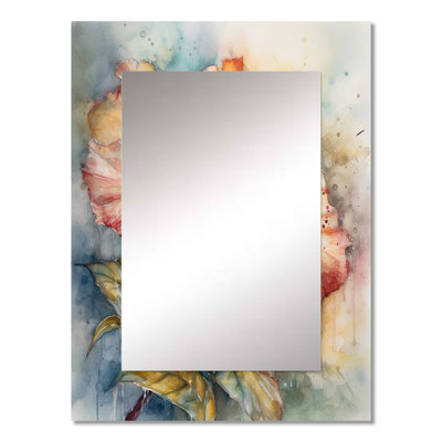 Orange Grey Hibiscus Euphoria II - Hibiscus Decorative Wall Mirror, Traditional Large Mirror, Printed Metal Art