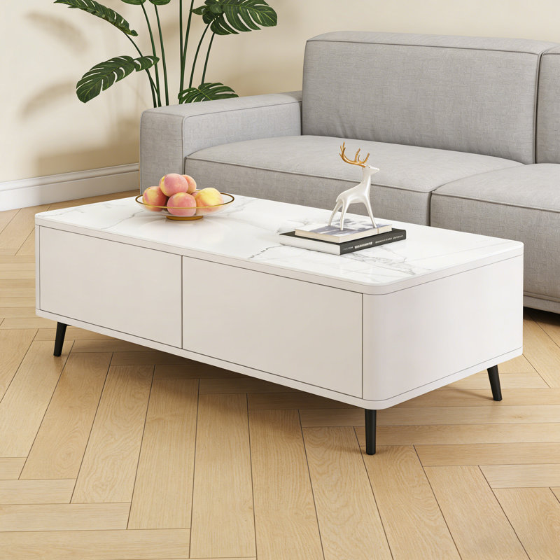 Table basse légère et luxueuse, Blanc, H 15,74 po x L 51,18 po x l 23,62 po
