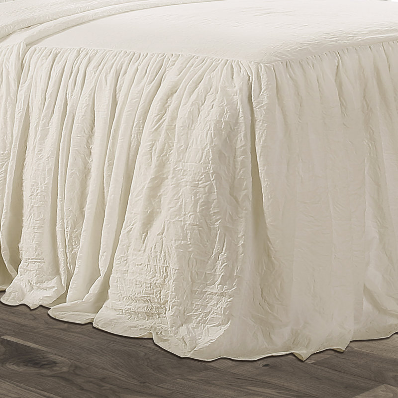 Reyna Microfiber Ruffle Skirt Bedspread Set, King Bedspread + 2 King Shams, Ivory