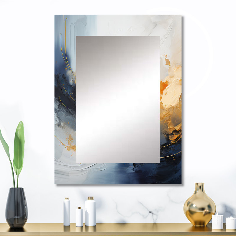 Blue And Yellow Marble Storm VII - Abstract Decorative Mirror On Metal, 32" x 24"