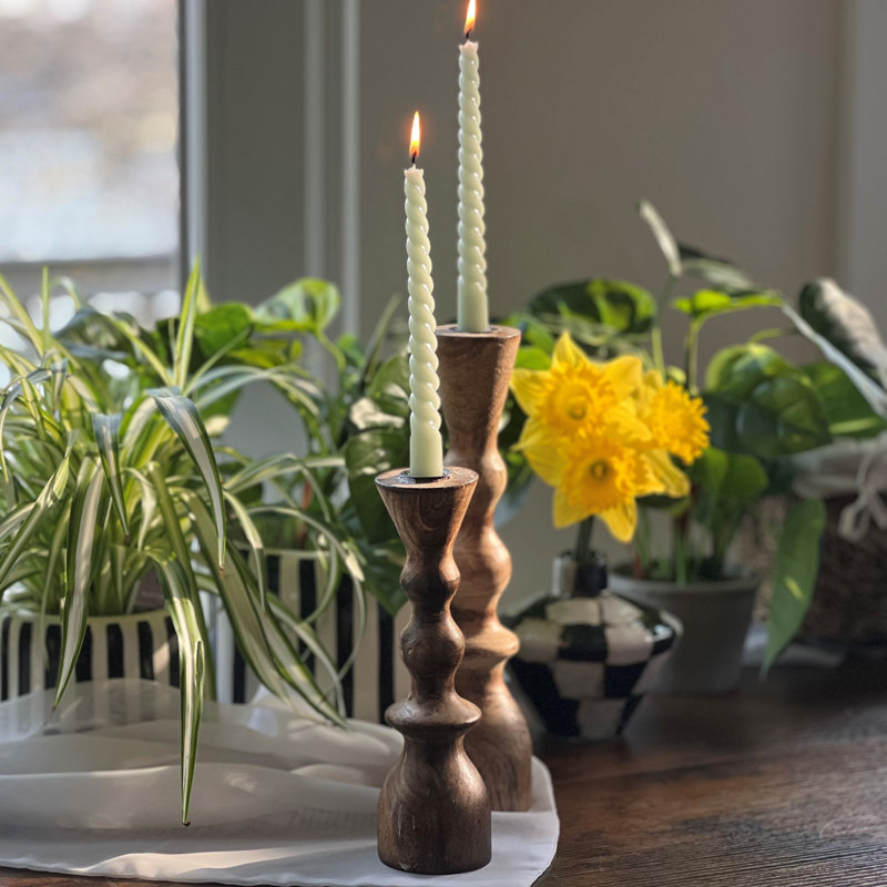 11.75'' H Wood Tabletop Candlestick