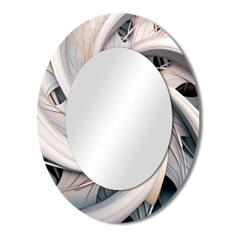 Spiral Abundance In Light Blue V - White Oval Wall Mirror Decor, 43" x 33"