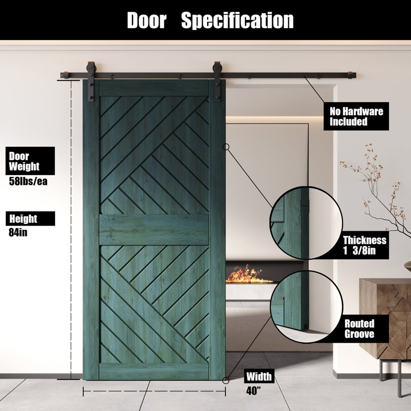 Porte de grange en bois de pin à finition géométrique et non assemblée Homacer Design géométrique (usage intérieur seulement)