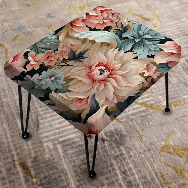 Pink And Blue Paisley Garden Dream - Damask Rectangle Ottoman