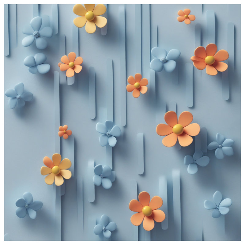 Édredon bleu, orange et fleurs, Simple extra long