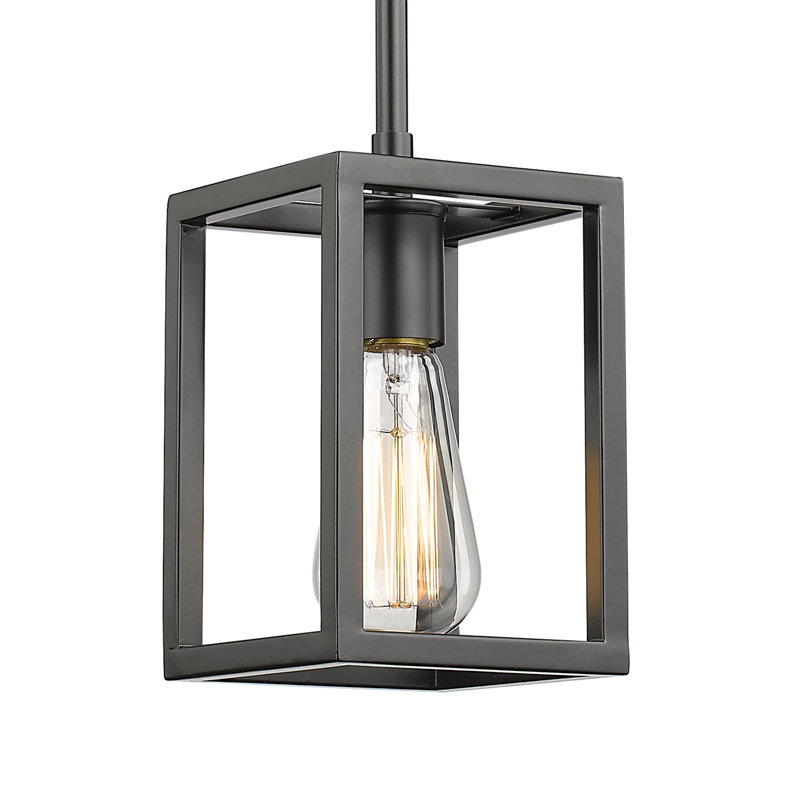 Luminaire suspendu rectangulaire simple à 1 lumière Jynna, Noir mat
