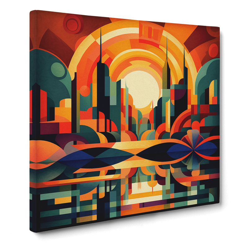 Art Deco Sunset Expressionism - Print, 50cm H x 50cm W x 3cm D