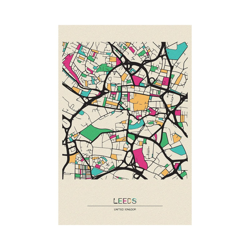 Leeds, England Map by Ayse Deniz Akerman - Wrapped Canvas Print, 20.32 cm H x 30.48 cm W