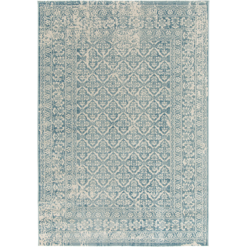 Ulverston Structural Flatweave Worn Out Teal Rug, Rectangle 80 x 150cm