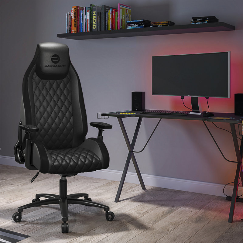 Fauteuil de jeu et de course pivotant en similicuir ergonomique Inbox Zero, Noir