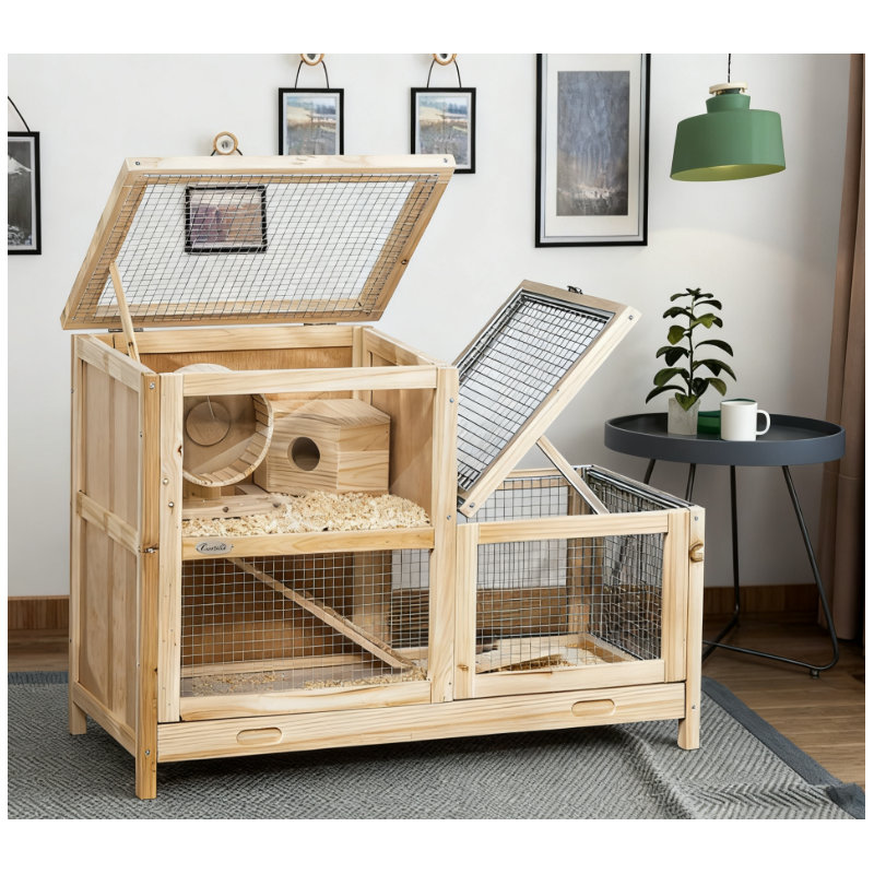 Cage à hamster en bois à 2 niveaux