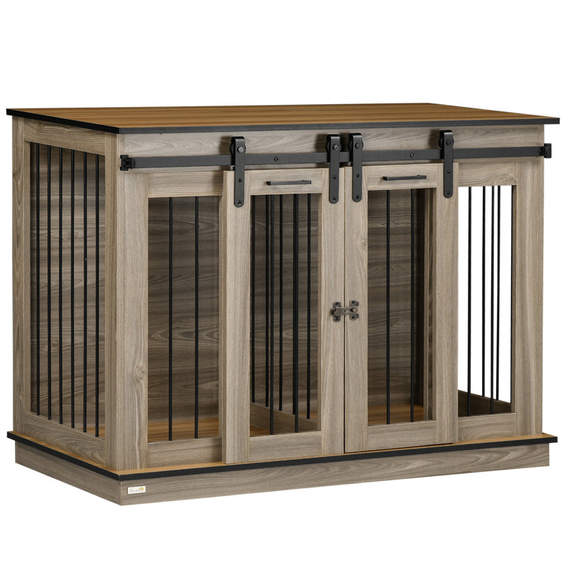 Meuble-cage pour chien avec cloison, Naturel