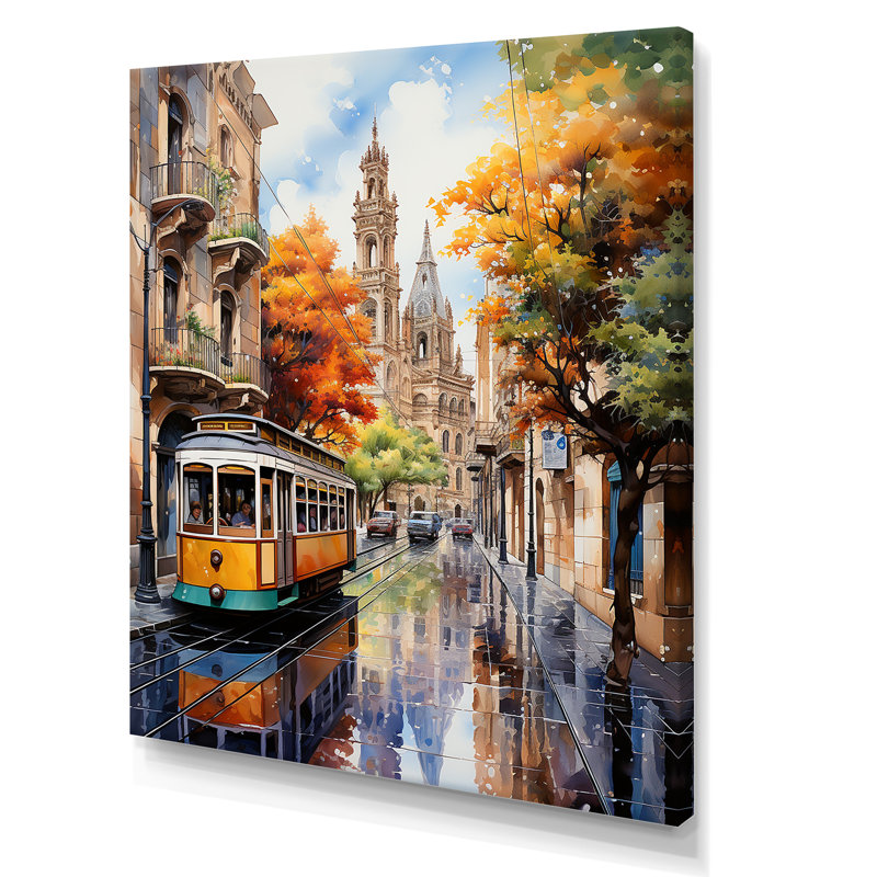 Espagne, rues colorées de Barcelone - Espagne, décoration murale, H 32 po x l 16 po x P 1 po, Toile tendue