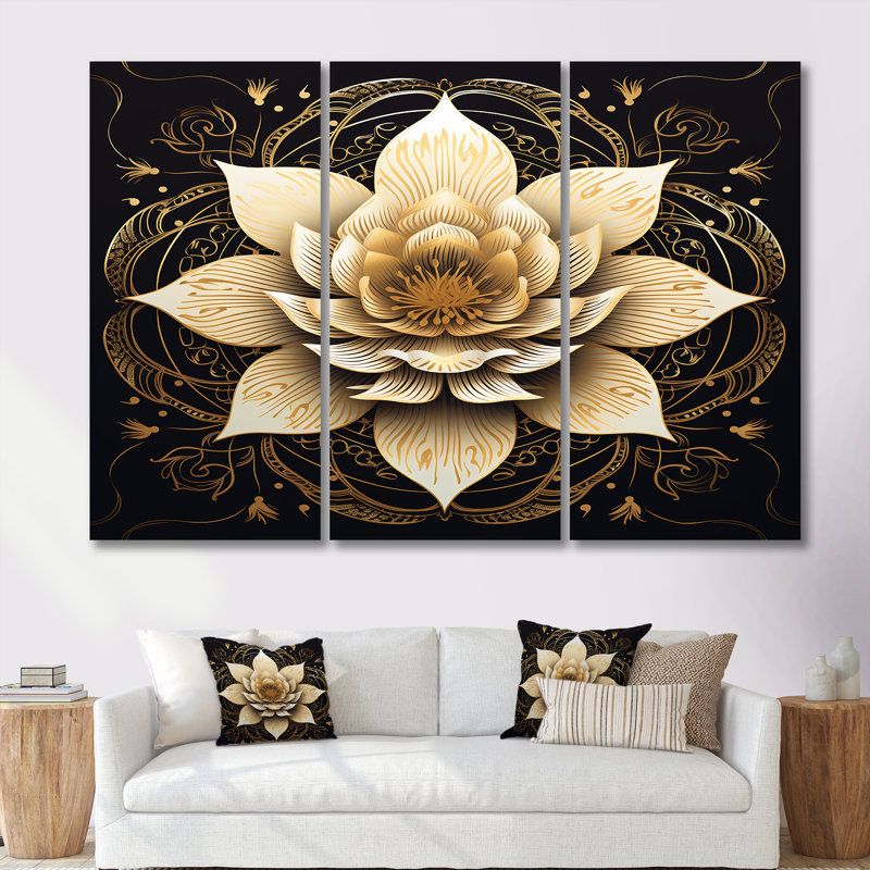Teagin - lot d'art mural lotus, H 28 po x l 36 po x P 1 po, Toile tendue