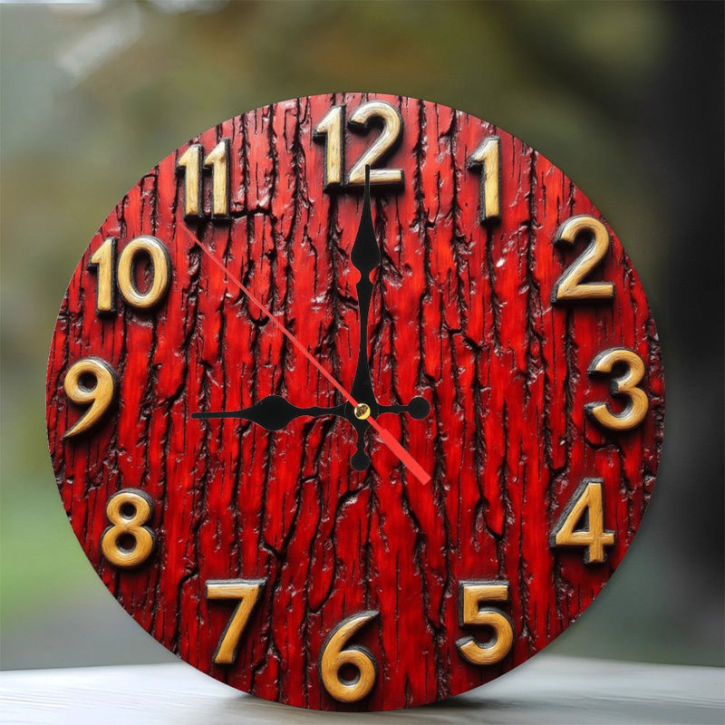 Horloge murale rouge en bois sculpté de style rustique