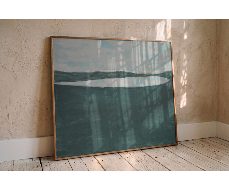 Serene Horizon Landscape Oil Painting Print, 60 × 40, Matted Framed Print, Gold
