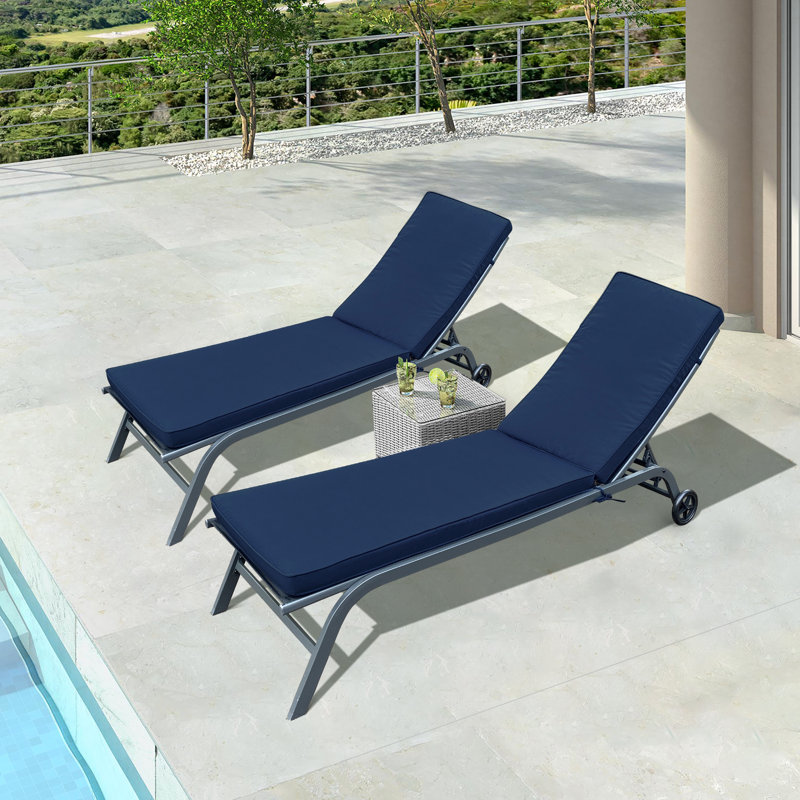 Anderson Navy Blue Chaise Lounge Cushion Replacement, 2Pcs, Breathable , High Resilience Sponge, Removable Zipper Covers, With Straps For Optimal Comfort 2Pcs Outdoor Patio Cushions, Navy, Protected,