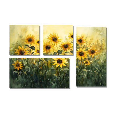 «Country Side Sunflower Golden Glow II», art mural floral 4 pièces