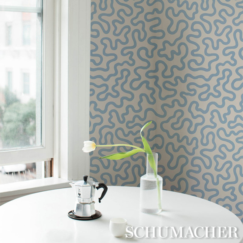 Riley Wallpaper, Sky/Ivory